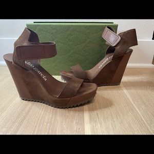 Brown Suede Pedro Garcia wedge sandal size 38.5